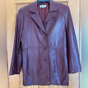 Lavorazione Artigianale Vera Pelle Burgundy Leather Italian Jacket Women’s Sz 44